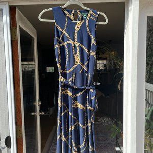 Ralph Lauren Chain Print Jersey Dress in Navy, Size 4